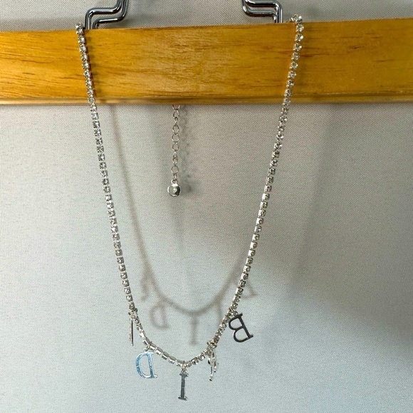 Womens Jewelry - Crystal Stones Silver Tone Charms Letter BRIDE Bib Statement Necklace Wedding